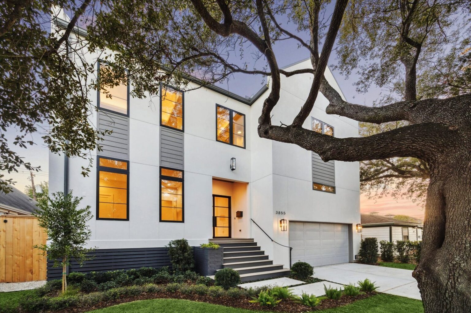 Home built by Scale Design+Build at dusk